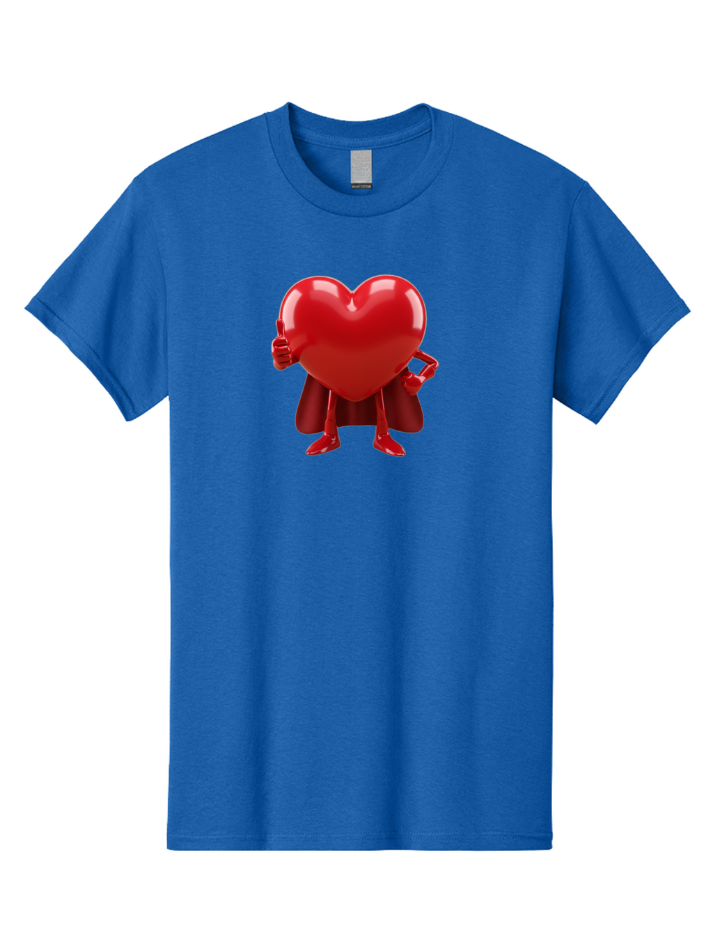 Super-Heart Men'S Graphic Tee, 100% Cotton, Comfortable Casual Summer Wear, Machine Washable, Heart Superhero, Red Heart Character, Thumbs Up Approval, Cape, Confidence, Positive Vibes, Cartoon Style, 3D Illustration, Love Symbol, Hero Pose Bae288