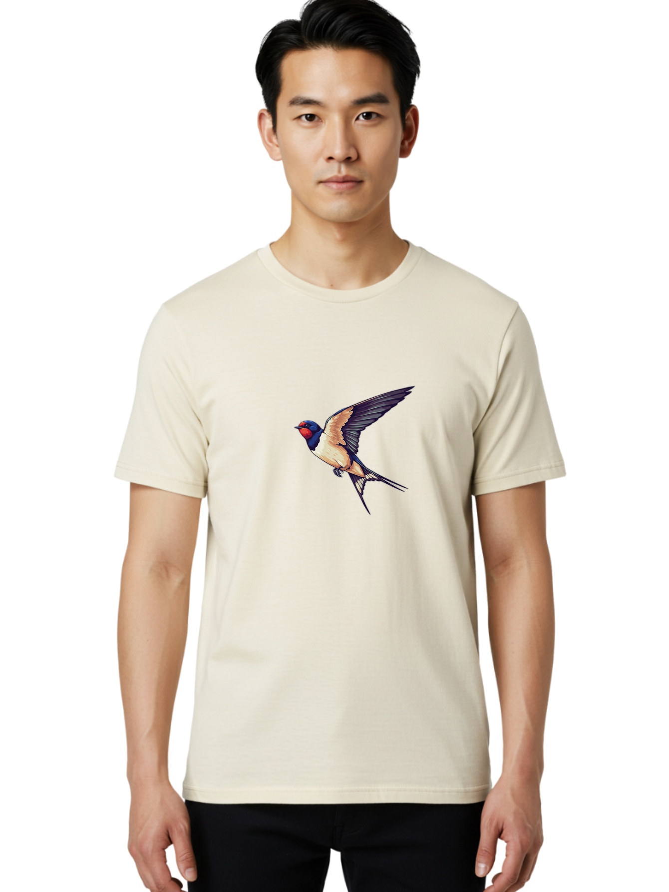 Swallow-Bird-1 Men'S Graphic Tee, 100% Cotton, Comfortable Casual Summer Wear, Machine Washable, Bird In Flight, Swallow Species, Blue And Red Head, White And Black Wings, Natural Flight, Birdwatching, Wildlife Photography, Migratory Bird, Bae292