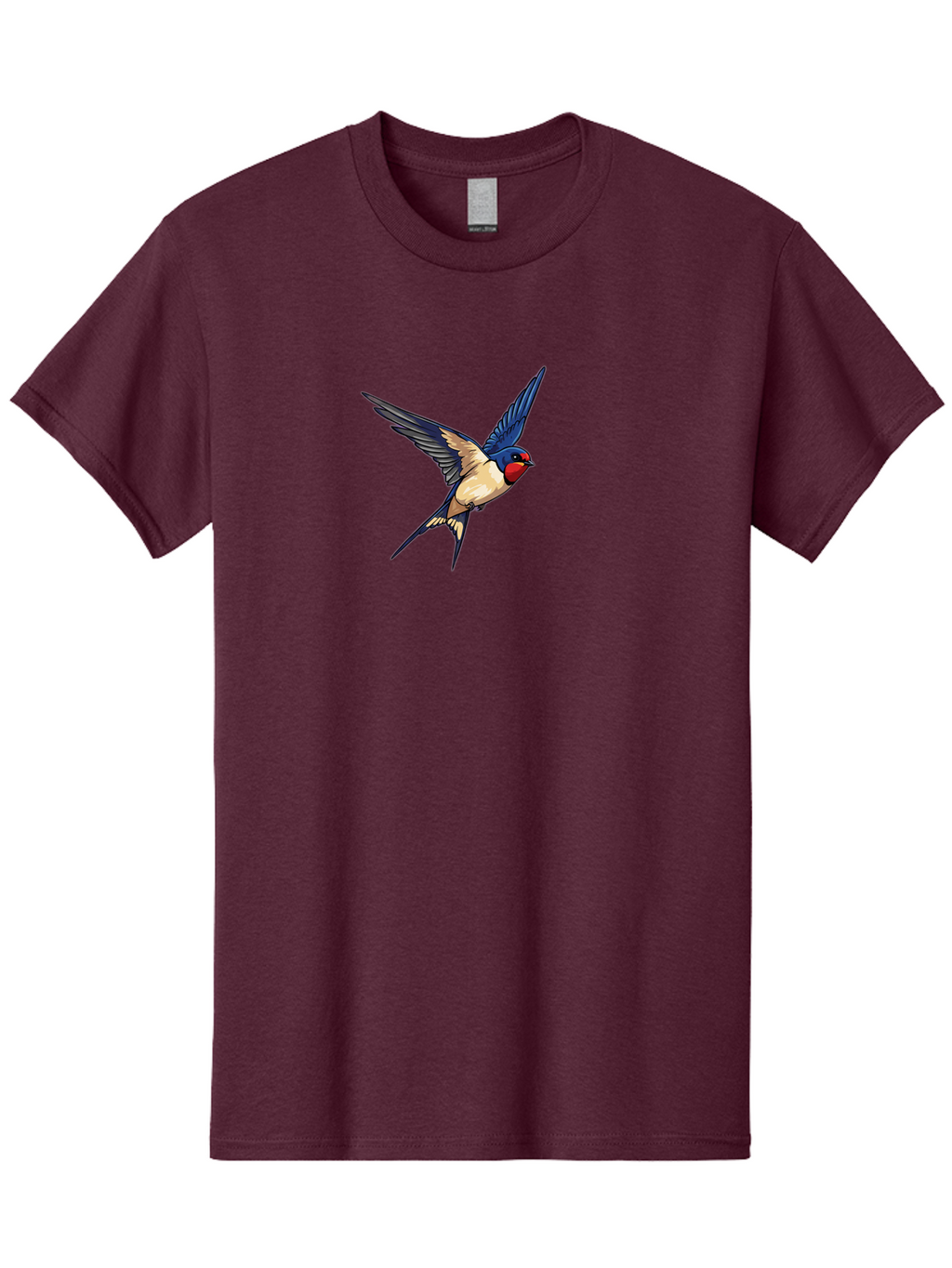 Swallow-Flying Men'S Graphic Tee, 100% Cotton, Comfortable Casual Summer Wear, Machine Washable, Swallow Bird In Flight, Blue And Tan Feathers, Red Face, Dynamic Wings, Bird In Mid-Air, Wildlife Illustration, Colorful Plumage, Bird'S Eye View, Bae295
