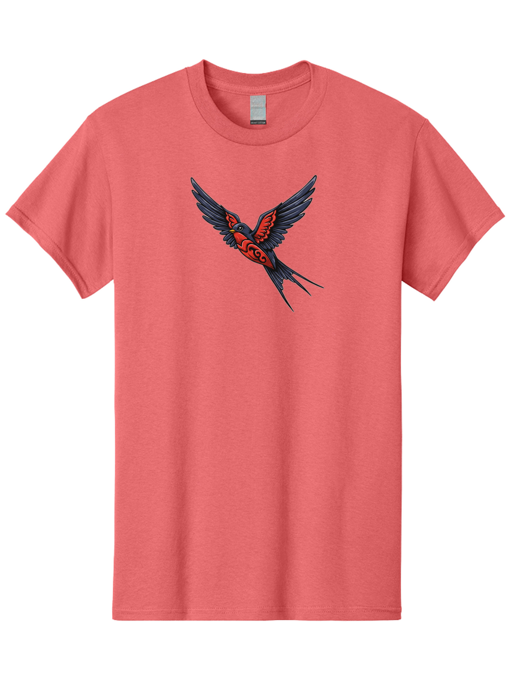 Swallow-In-Flight-1 Men'S Graphic Tee, 100% Cotton, Comfortable Casual Summer Wear, Machine Washable, Tribal Swallow Design, Bird In Flight, Red And Black Artwork, Tattoo Inspiration, Symbolic Bird, Winged Creature, Traditional Tattoo Art, Bae296