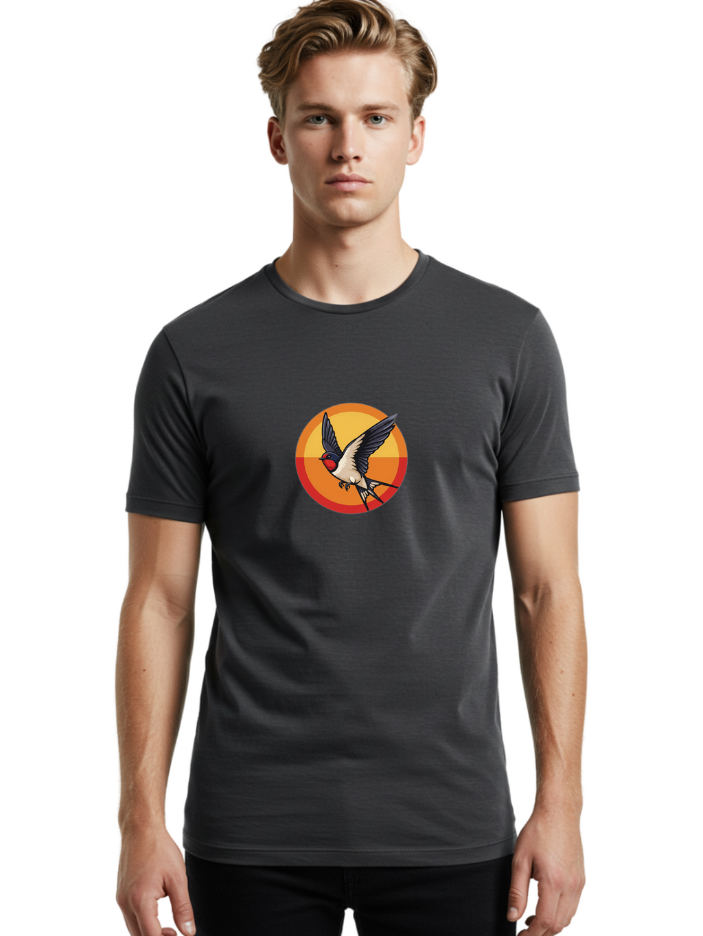 Swallow-In-Flight-2 Men'S Graphic Tee, 100% Cotton, Comfortable Casual Summer Wear, Machine Washable, Swallow Bird, Flying Bird, Bird In Flight, Cartoon Illustration, Vibrant Colors, Dynamic Movement, Wildlife Artwork, Birdwatching, Bae297