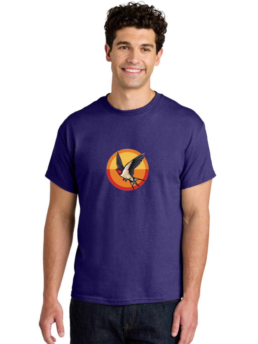 Swallow-In-Flight-2 Men'S Graphic Tee, 100% Cotton, Comfortable Casual Summer Wear, Machine Washable, Swallow Bird, Flying Bird, Bird In Flight, Cartoon Illustration, Vibrant Colors, Dynamic Movement, Wildlife Artwork, Birdwatching, Bae297