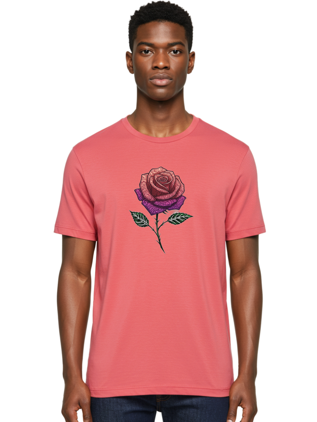 Tattoo-Rose Men'S Graphic Tee, 100% Cotton, Comfortable Casual Summer Wear, Machine Washable, Henna Art Rose, Beautiful Flower, Intricate Designs, Floral Pattern, Decorative Rose, Tattoo Style Bae301