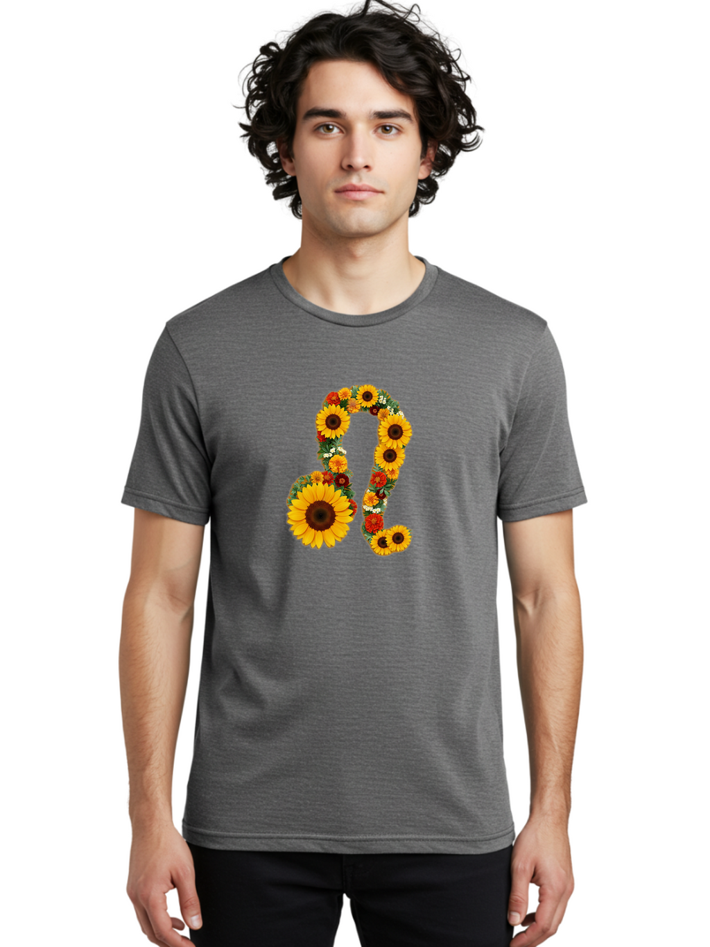 Treble-Clef Men'S Graphic Tee, 100% Cotton, Comfortable Casual Summer Wear, Machine Washable, Sunflowers, Floral Arrangement, Musical Notes, G Clef Symbol, Music Art, Flowers, Creative Typography, Music Lovers, Floral Design, Harmony, Symphony Bae307