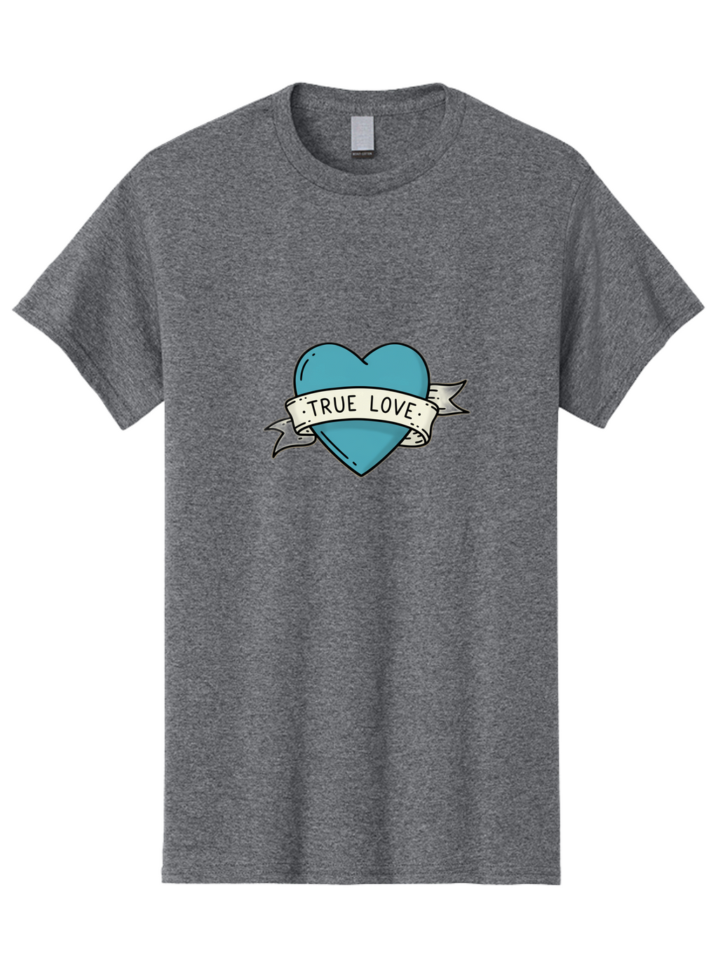 True-Love-1 Men'S Graphic Tee, 100% Cotton, Comfortable Casual Summer Wear, Machine Washable, Tattoo Heart Design, Blue Heart Illustration, True Love Symbol, Banner Wrapped Heart, Classic Tattoo Style, Simple Design Elements, Bae309
