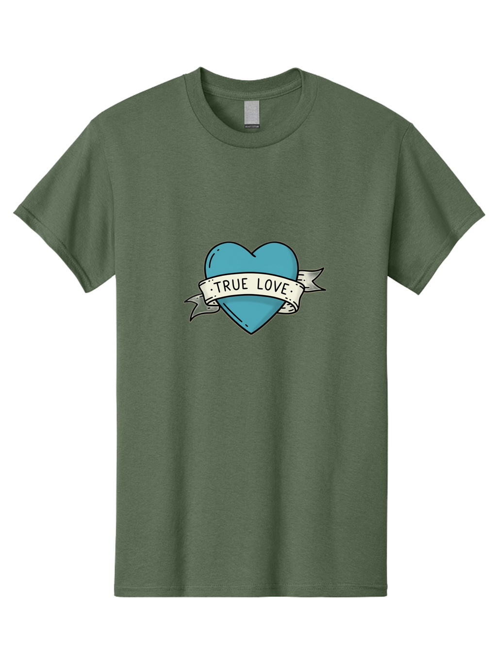 True-Love-1 Men'S Graphic Tee, 100% Cotton, Comfortable Casual Summer Wear, Machine Washable, Tattoo Heart Design, Blue Heart Illustration, True Love Symbol, Banner Wrapped Heart, Classic Tattoo Style, Simple Design Elements, Bae309
