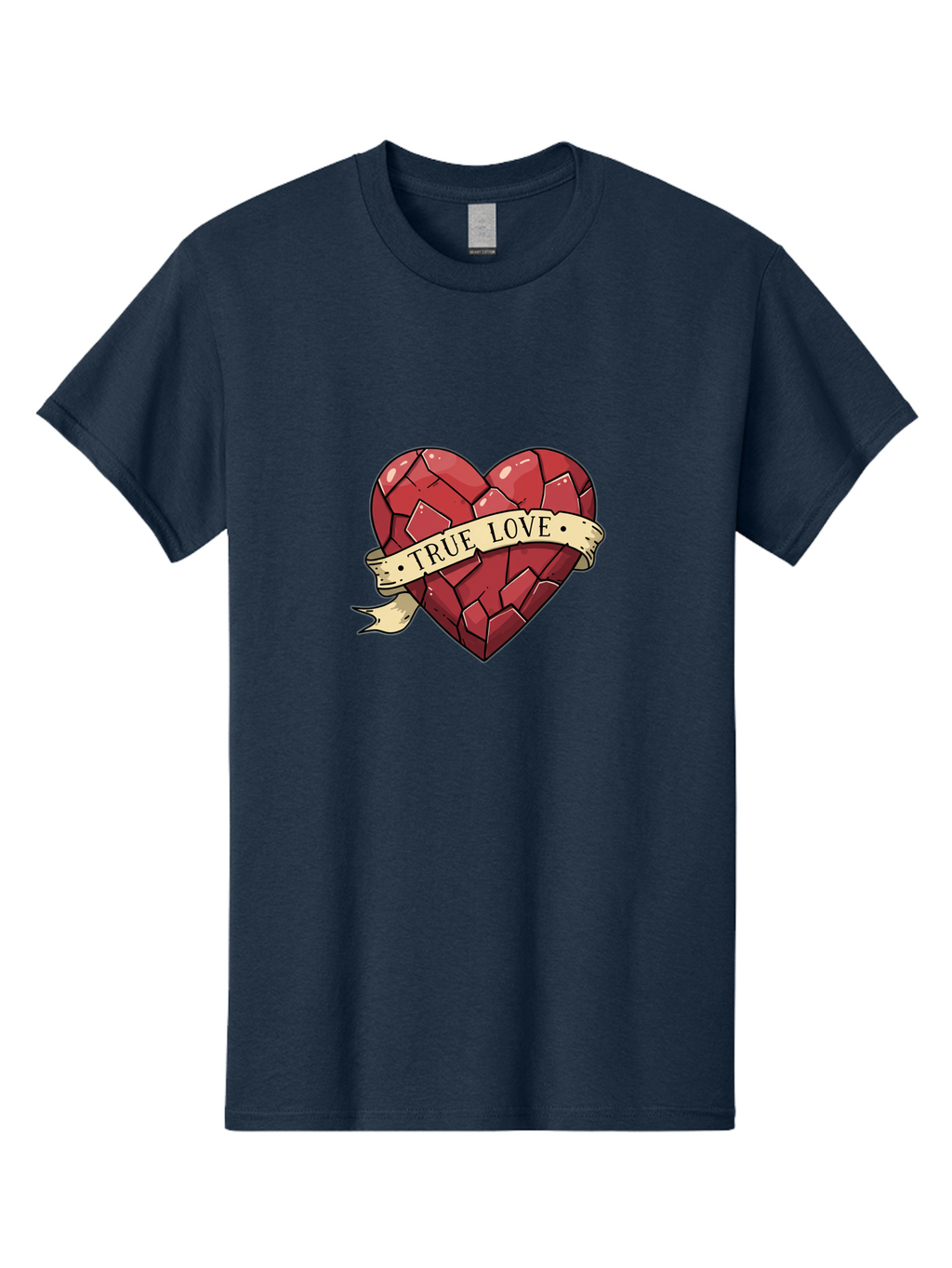 True-Love-10 Men'S Graphic Tee, 100% Cotton, Comfortable Casual Summer Wear, Machine Washable, Shattered Heart, Broken Heart, True Love, Vintage Style, Tattoo Art, Heartbreak, Love Symbol, Red Heart, Beige Ribbon Bae310