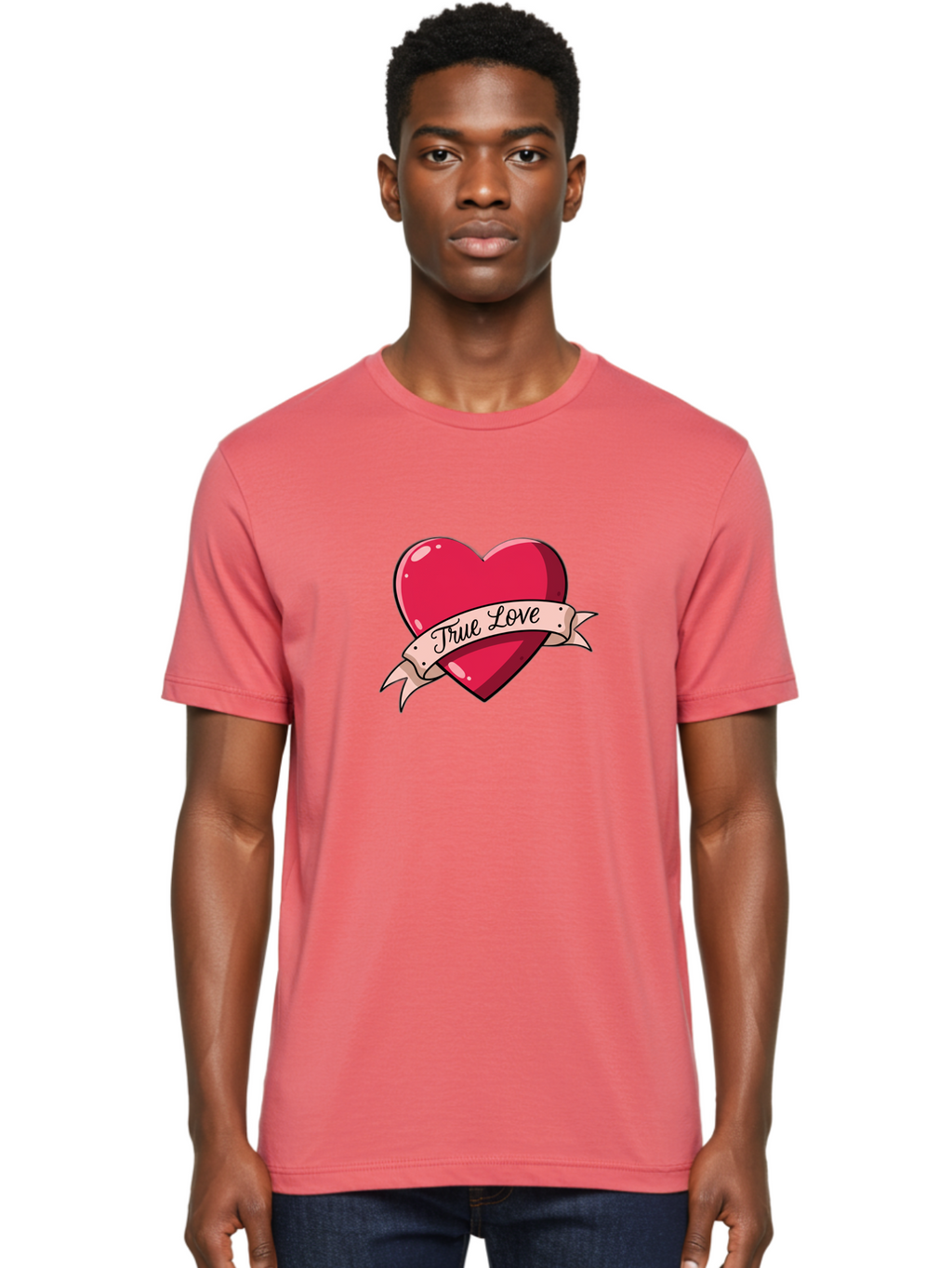 True-Love-2 Men'S Graphic Tee, 100% Cotton, Comfortable Casual Summer Wear, Machine Washable, Sweetheart Tattoo Design, Heart With Ribbon, True Love Phrase, Tattoo Art, Valentine Symbol, Love Heart Bae311