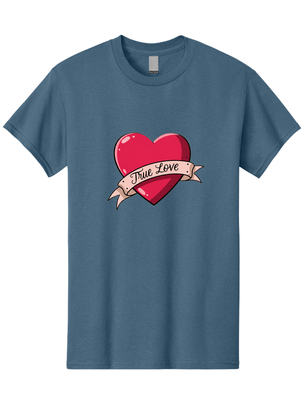 True-Love-2 Men'S Graphic Tee, 100% Cotton, Comfortable Casual Summer Wear, Machine Washable, Sweetheart Tattoo Design, Heart With Ribbon, True Love Phrase, Tattoo Art, Valentine Symbol, Love Heart Bae311