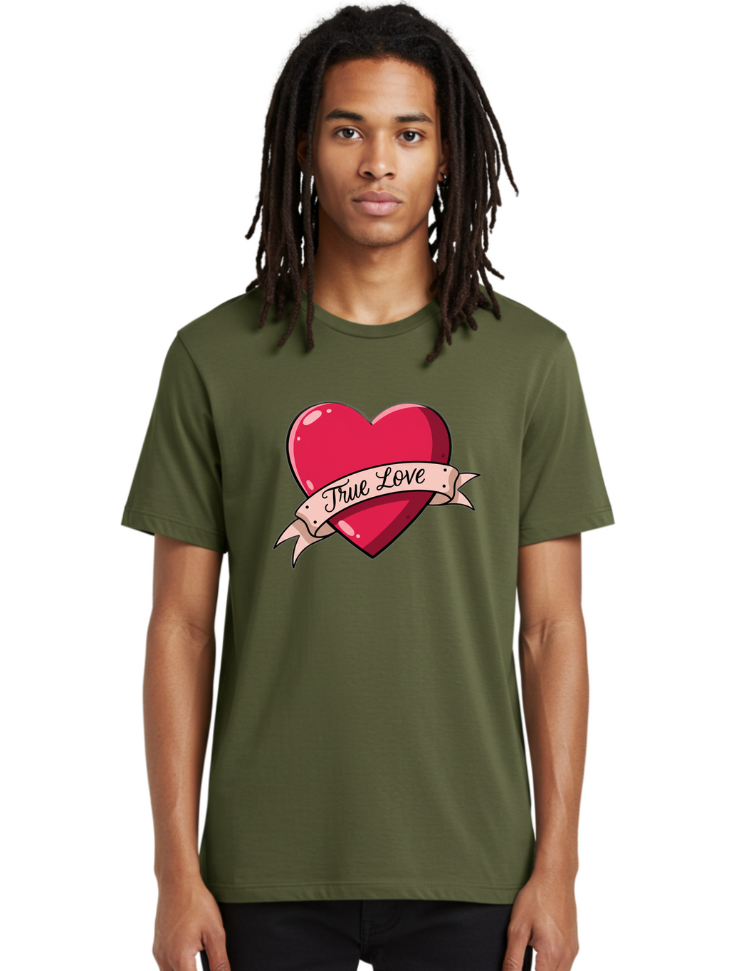 True-Love-2 Men'S Graphic Tee, 100% Cotton, Comfortable Casual Summer Wear, Machine Washable, Sweetheart Tattoo Design, Heart With Ribbon, True Love Phrase, Tattoo Art, Valentine Symbol, Love Heart Bae311