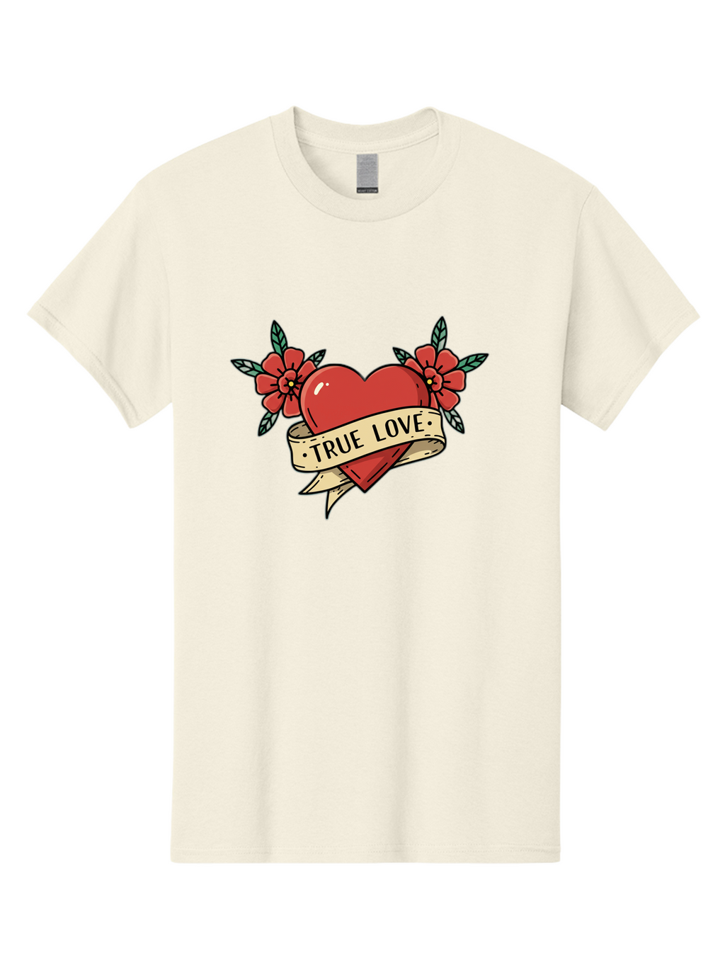 True-Love-4 Men'S Graphic Tee, 100% Cotton, Comfortable Casual Summer Wear, Machine Washable, Red Heart, True Love, Vintage Tattoo, Floral Design, Red Flowers, Love Symbol, Classic Tattoo Art, Heart With Ribbon, Retro Style Bae313