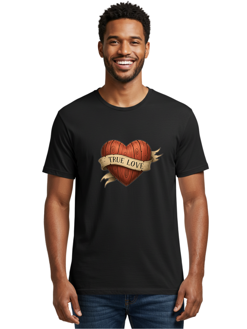 True-Love-6 Men'S Graphic Tee, 100% Cotton, Comfortable Casual Summer Wear, Machine Washable, Wooden Heart, Vintage Love, True Love, Tattoo Art, Classic Symbol, Traditional Design, Romantic Gesture, Wooden Texture, Heart Shape, Nostalgic Feel, Bae315
