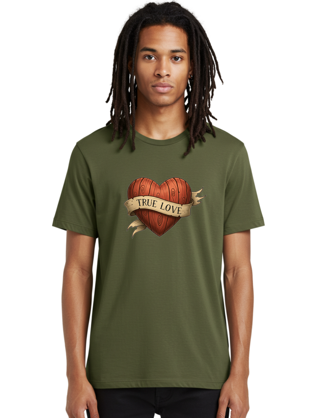 True-Love-6 Men'S Graphic Tee, 100% Cotton, Comfortable Casual Summer Wear, Machine Washable, Wooden Heart, Vintage Love, True Love, Tattoo Art, Classic Symbol, Traditional Design, Romantic Gesture, Wooden Texture, Heart Shape, Nostalgic Feel, Bae315