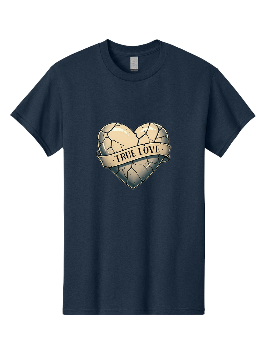 True-Love-8 Men'S Graphic Tee, 100% Cotton, Comfortable Casual Summer Wear, Machine Washable, Cracked Heart, True Love Banner, Vintage Design, Distressed Texture, Heart Symbol, Love Theme, Tattoo Style, Black And White Illustration Bae317