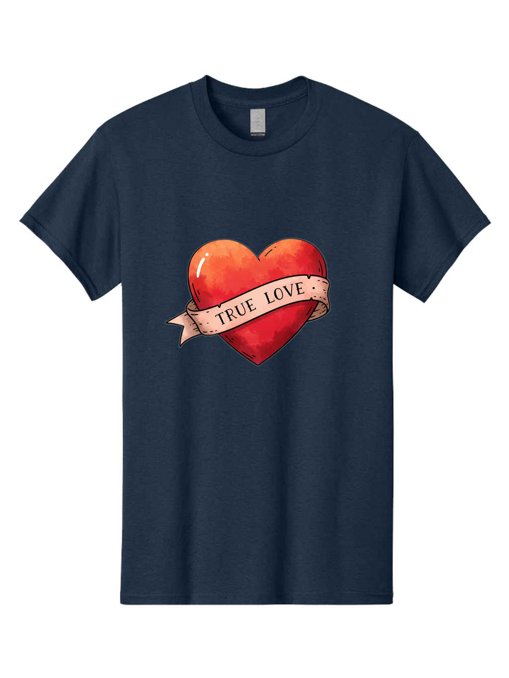 True-Love-Heart Men'S Graphic Tee, 100% Cotton, Comfortable Casual Summer Wear, Machine Washable, Red Heart, True Love, Tattoo Style, Ribbon Banner, Valentines Day Symbol, Love Heart, Classic Tattoo Design, Symbolic Heart Bae320