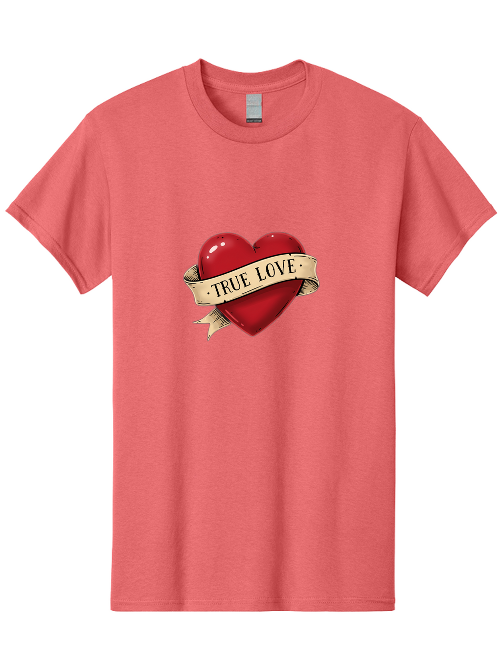 True-Love Men'S Graphic Tee, 100% Cotton, Comfortable Casual Summer Wear, Machine Washable, Red Heart, True Love, Heart-Shaped, Vintage Banner, Classic Tattoo Art, Red Heart Symbol, Love Emblem, Ribbon Banner, Symbolic Heart Bae321