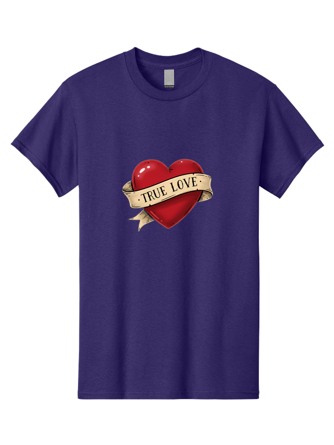 True-Love Men'S Graphic Tee, 100% Cotton, Comfortable Casual Summer Wear, Machine Washable, Red Heart, True Love, Heart-Shaped, Vintage Banner, Classic Tattoo Art, Red Heart Symbol, Love Emblem, Ribbon Banner, Symbolic Heart Bae321
