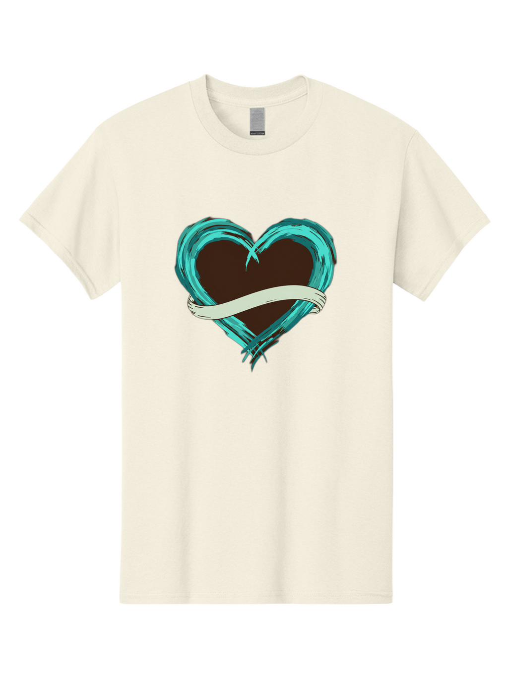 Turquoise-Heart-With-Ribbon Men'S Graphic Tee, 100% Cotton, Comfortable Casual Summer Wear, Machine Washable, Turquoise Heart, Ribbon Banner, Love Symbol, Heart Shape, Blue Heart, Artistic Design, Heart Illustration, Ribbon Wrapped Heart, Bae322