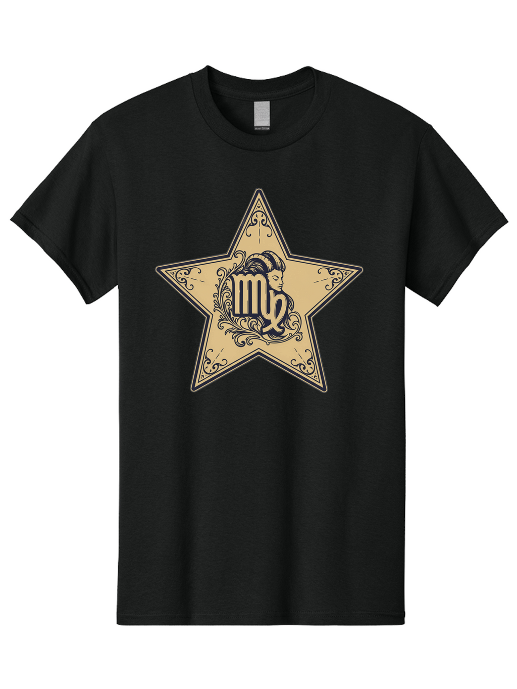 Virgo-Symbol-In-Star Men'S Graphic Tee, 100% Cotton, Comfortable Casual Summer Wear, Machine Washable, Virgo Zodiac Sign, Star Symbol, Astrology, Horoscope, Mystical Signs, Filigree Designs, Ornate Patterns, Feminine Profile Bae324