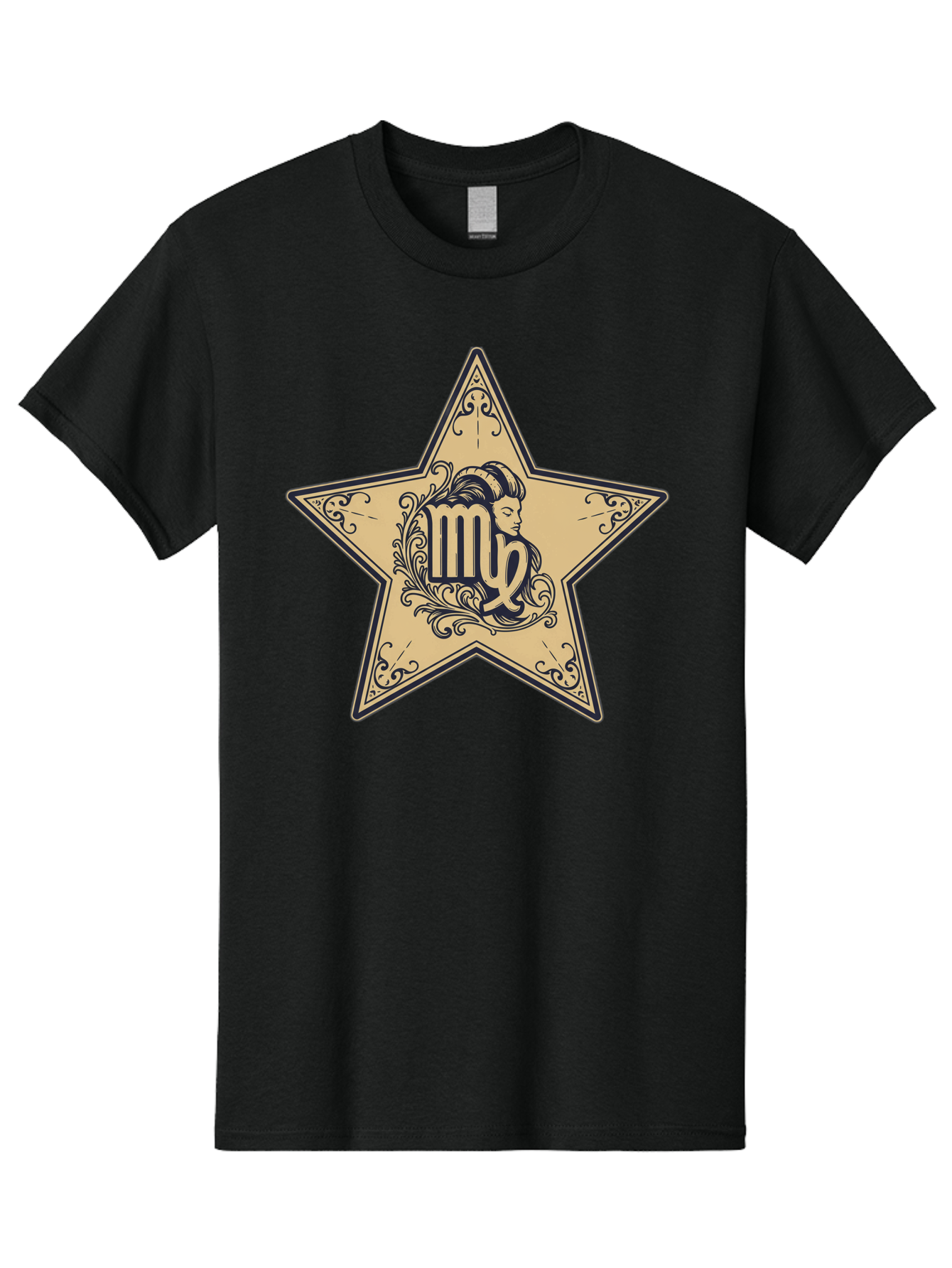 Virgo-Symbol-In-Star Men'S Graphic Tee, 100% Cotton, Comfortable Casual Summer Wear, Machine Washable, Virgo Zodiac Sign, Star Symbol, Astrology, Horoscope, Mystical Signs, Filigree Designs, Ornate Patterns, Feminine Profile Bae324