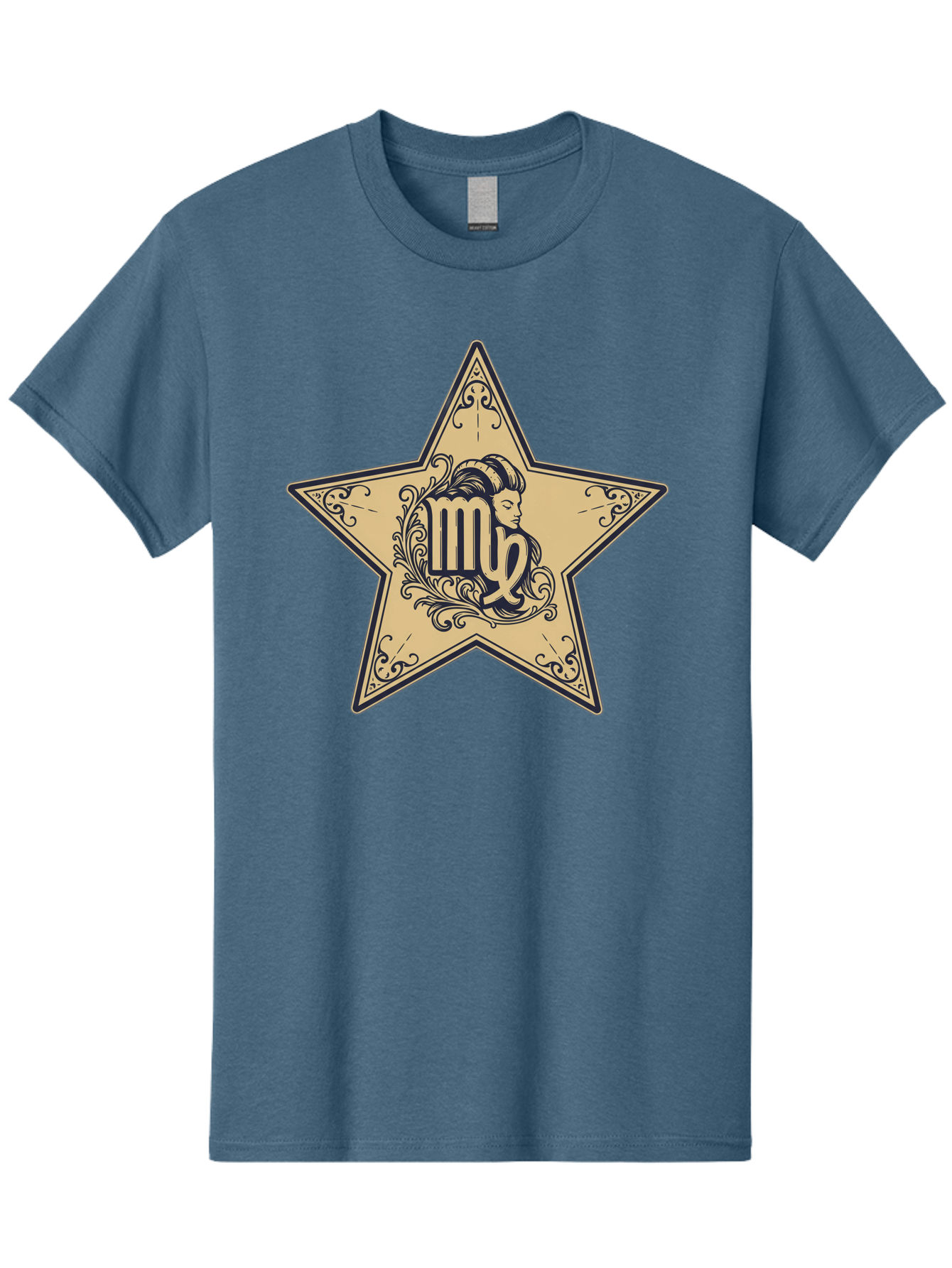 Virgo-Symbol-In-Star Men'S Graphic Tee, 100% Cotton, Comfortable Casual Summer Wear, Machine Washable, Virgo Zodiac Sign, Star Symbol, Astrology, Horoscope, Mystical Signs, Filigree Designs, Ornate Patterns, Feminine Profile Bae324