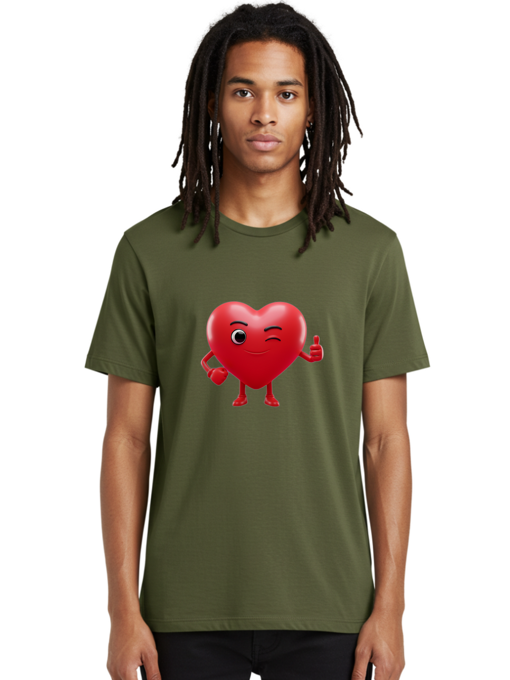 Winking-Heart Men'S Graphic Tee, 100% Cotton, Comfortable Casual Summer Wear, Machine Washable, Heart Character, Heart With Face, Love Emoji, Heart Eyes, Heart Thumbs Up, Red Heart Bae328