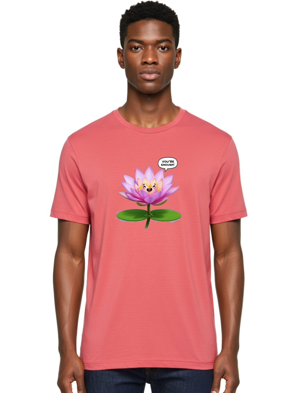 You-Re-Enough-Flower Men'S Graphic Tee, 100% Cotton, Comfortable Casual Summer Wear, Machine Washable, Lotus Flower, Inspirational Quote, Positive Affirmation, Self-Love, Motivational Message, You'Re Enough, Emotional Support, Mental Wellness Bae330