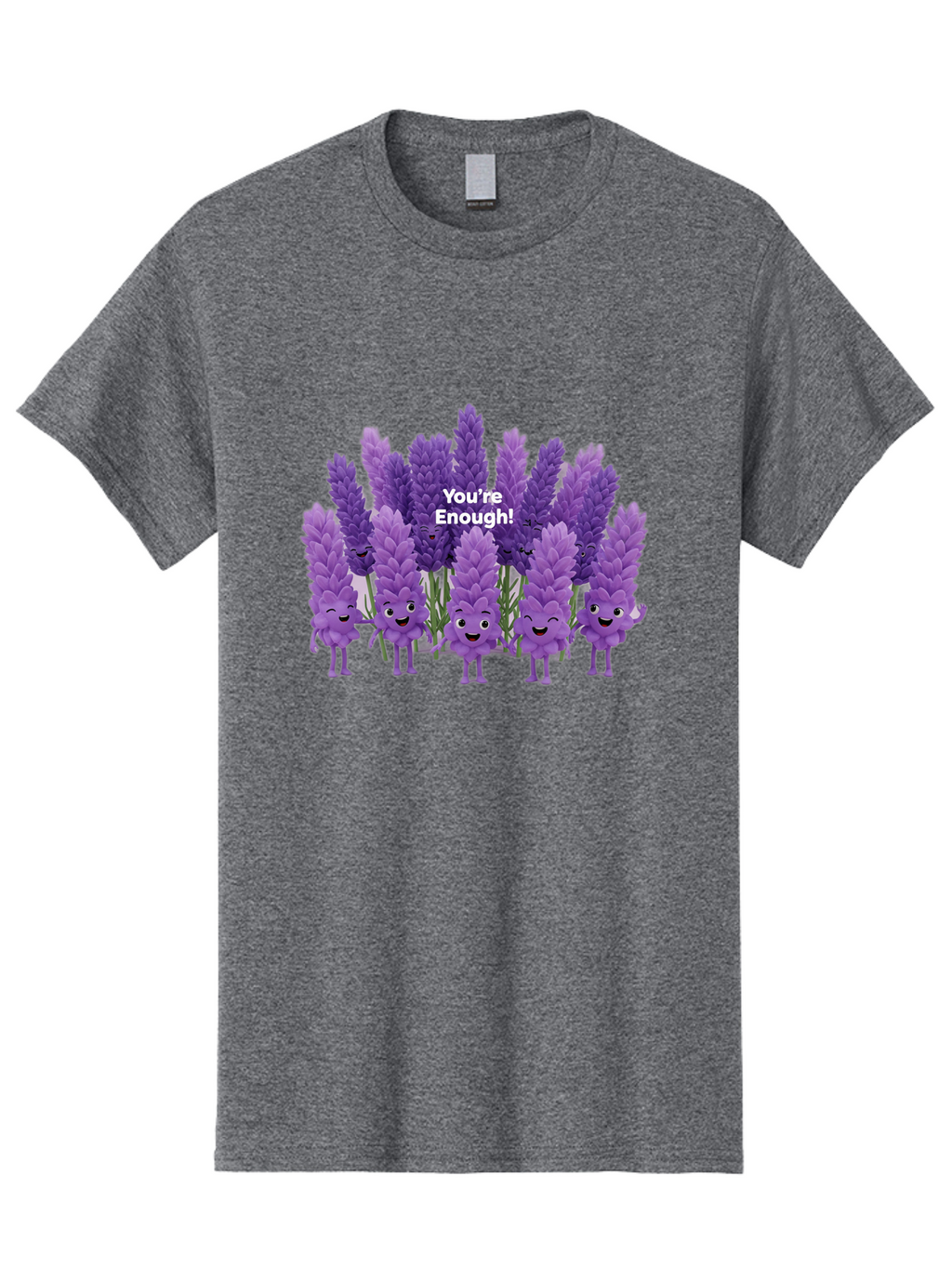You-Re-Enough-Lavender Men'S Graphic Tee, 100% Cotton, Comfortable Casual Summer Wear, Machine Washable, Lavender Flowers, Happy Cartoon Characters, Purple Blooms, Positive Affirmation, You'Re Enough, Self Love, Mental Wellness, Happy Faces Bae331