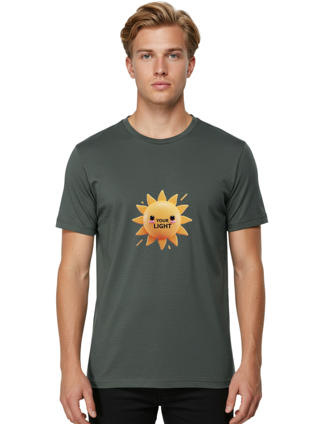 Your-Light-1 Men'S Graphic Tee, 100% Cotton, Comfortable Casual Summer Wear, Machine Washable, Smiling Sun, Positive Vibes, Happy Face, Inspirational Quote, Motivational Message, Inner Light, Warm Personality Bae334