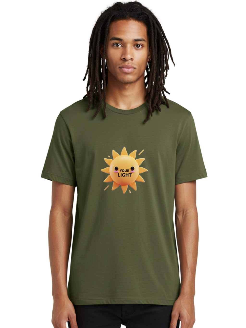 Your-Light-1 Men'S Graphic Tee, 100% Cotton, Comfortable Casual Summer Wear, Machine Washable, Smiling Sun, Positive Vibes, Happy Face, Inspirational Quote, Motivational Message, Inner Light, Warm Personality Bae334