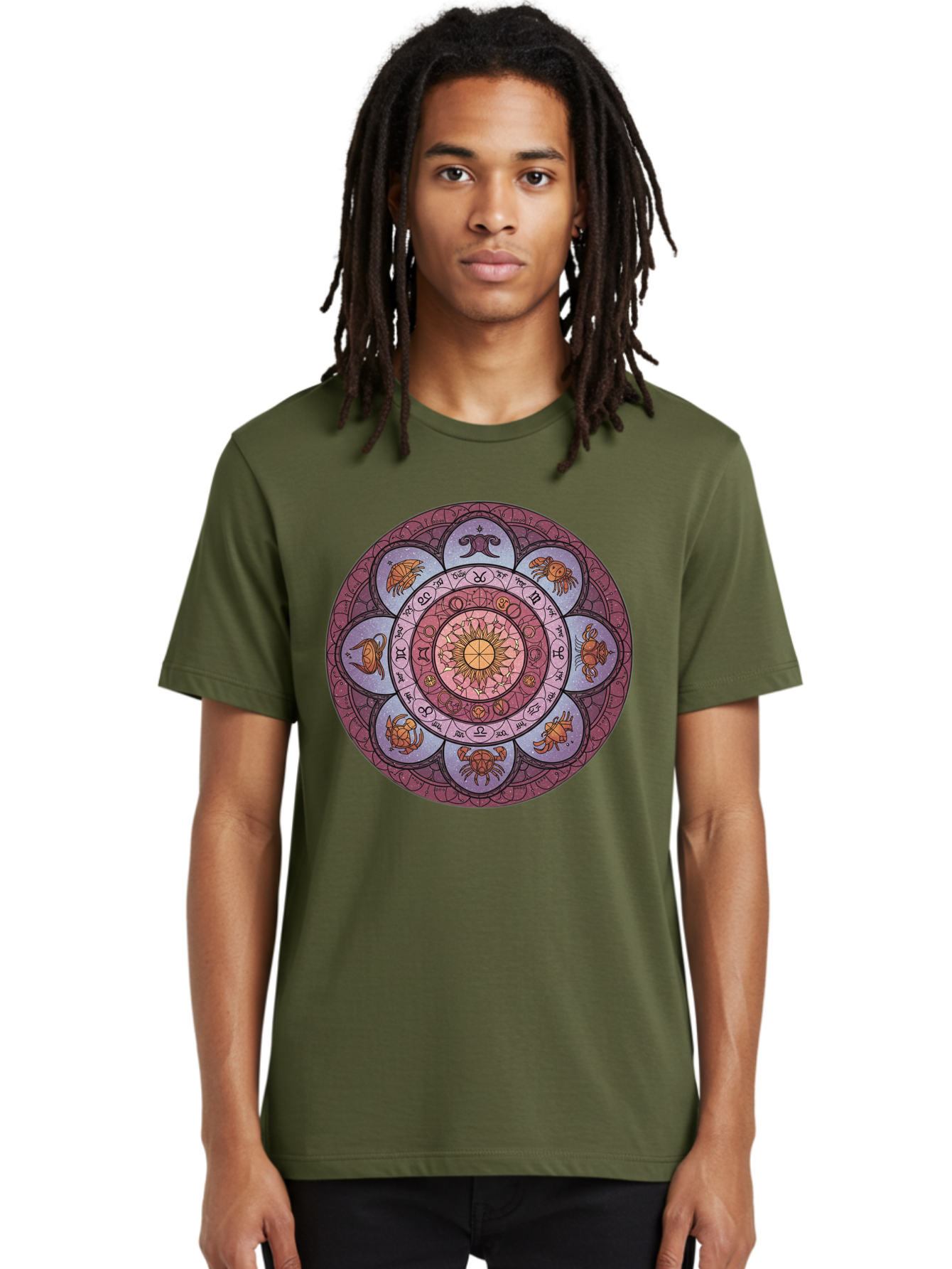 Zodiac-Circle-1 Men'S Graphic Tee, 100% Cotton, Comfortable Casual Summer Wear, Machine Washable, Zodiac Signs, Astrology Symbols, Celestial Wheel, Mandala Design, Spiritual Pattern, Mystical Art, Horoscope Chart, Esoteric Symbolism, Bae336