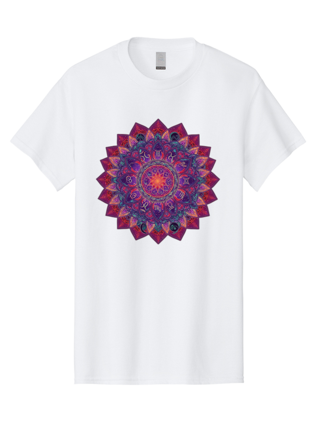 Zodiac-Mandala-2 Men'S Graphic Tee, 100% Cotton, Comfortable Casual Summer Wear, Machine Washable, Zodiac Signs, Astrology Symbols, Mandala Art, Spiritual Design, Mystical Patterns, Colorful Mandala, Intricate Details, Symbolic Representation, Bae339