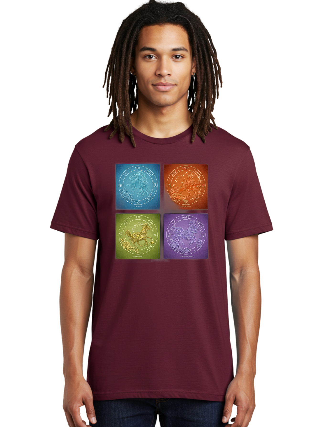 Zodiac-Signs Men'S Graphic Tee, 100% Cotton, Comfortable Casual Summer Wear, Machine Washable, Zodiac Signs, Astrological Elements, Fire, Earth, Air, Water, Horoscope Symbols, Celestial Bodies, Astrology Charts, Mystical Art Bae342