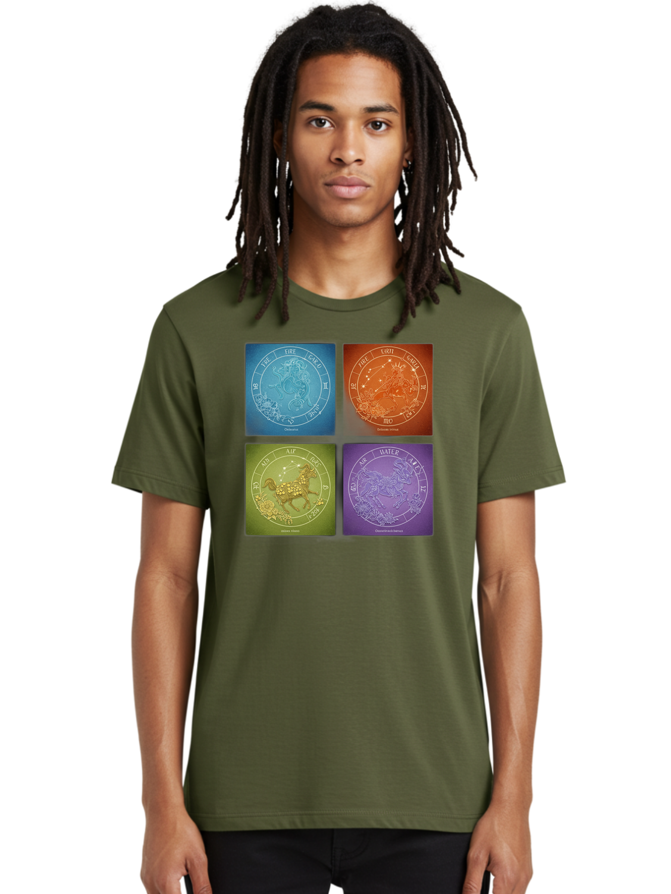 Zodiac-Signs Men'S Graphic Tee, 100% Cotton, Comfortable Casual Summer Wear, Machine Washable, Zodiac Signs, Astrological Elements, Fire, Earth, Air, Water, Horoscope Symbols, Celestial Bodies, Astrology Charts, Mystical Art Bae342
