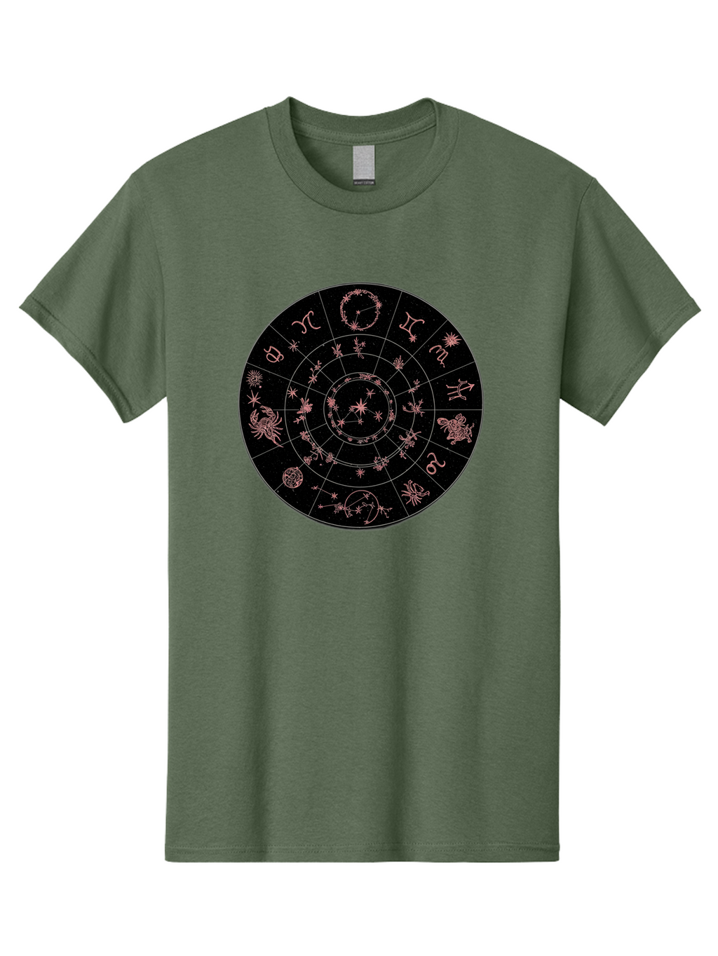 Zodiac-Wheel-1 Men'S Graphic Tee, 100% Cotton, Comfortable Casual Summer Wear, Machine Washable, Zodiac Signs, Astrology Chart, Mystical Symbols, Stars And Constellations, Horoscope Wheel, Spiritual Emblem, Celestial Map, Pink Illustrations Bae343
