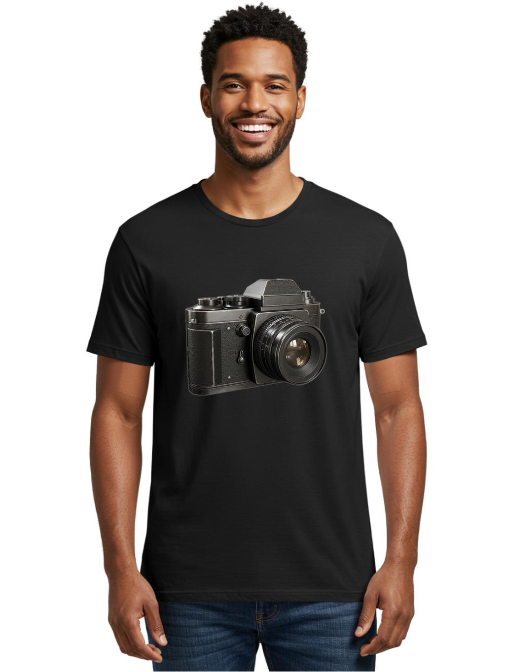 35Mm-Film-Camera Men'S Graphic Tee, 100% Cotton, Comfortable Casual Summer Wear, Machine Washable, Vintage Camera, Retro Photography, Classic Camera Design, Black Camera Body, Camera Lens, Photography Equipment, Analog Camera, Film Camera, Bae346