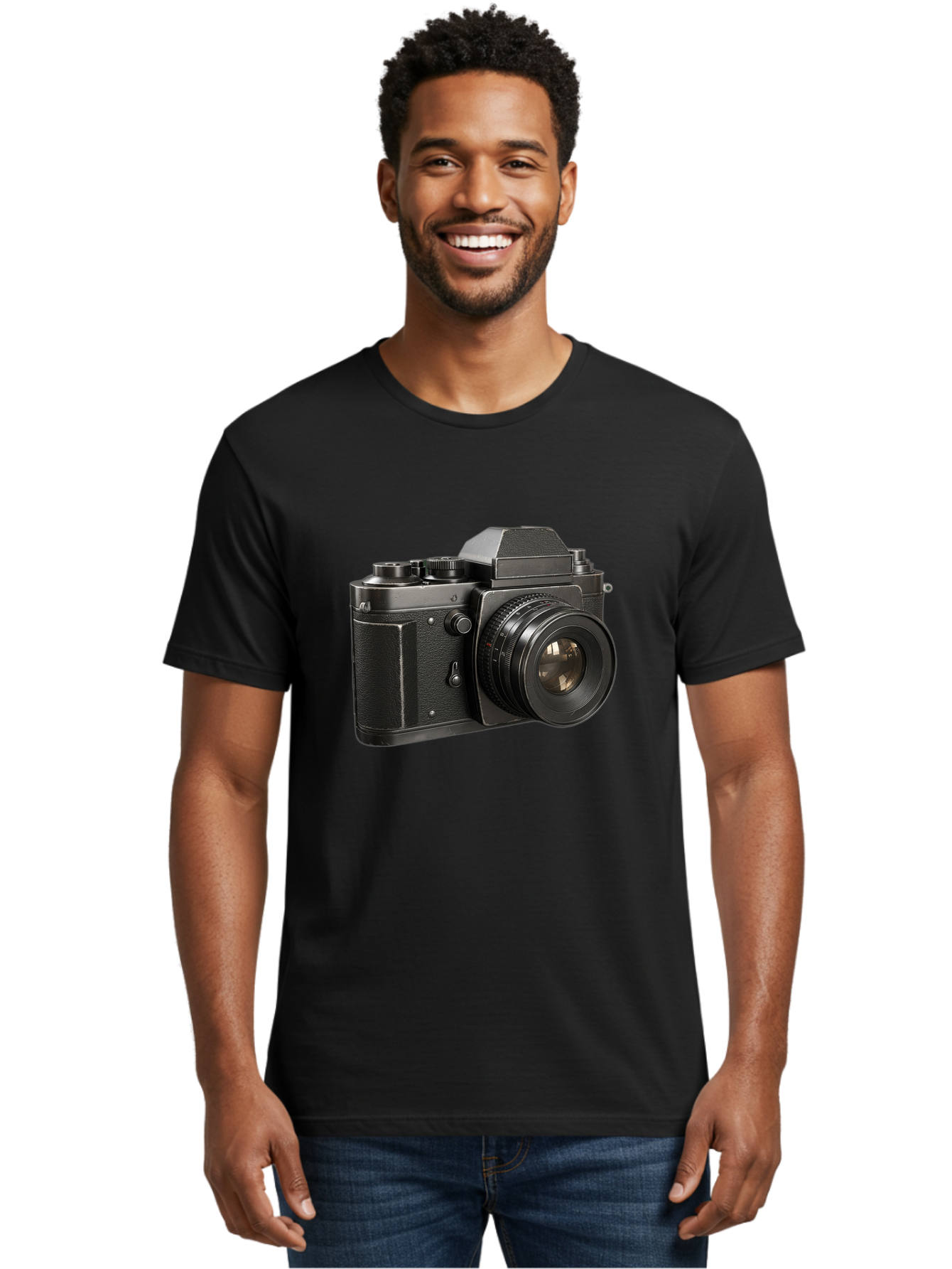 35Mm-Film-Camera Men'S Graphic Tee, 100% Cotton, Comfortable Casual Summer Wear, Machine Washable, Vintage Camera, Retro Photography, Classic Camera Design, Black Camera Body, Camera Lens, Photography Equipment, Analog Camera, Film Camera, Bae346