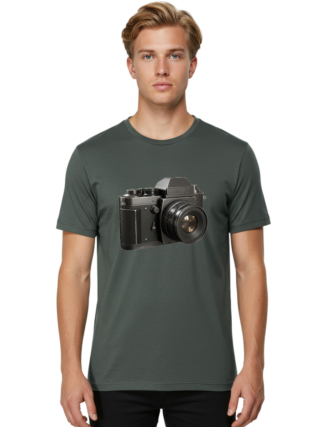 35Mm-Film-Camera Men'S Graphic Tee, 100% Cotton, Comfortable Casual Summer Wear, Machine Washable, Vintage Camera, Retro Photography, Classic Camera Design, Black Camera Body, Camera Lens, Photography Equipment, Analog Camera, Film Camera, Bae346