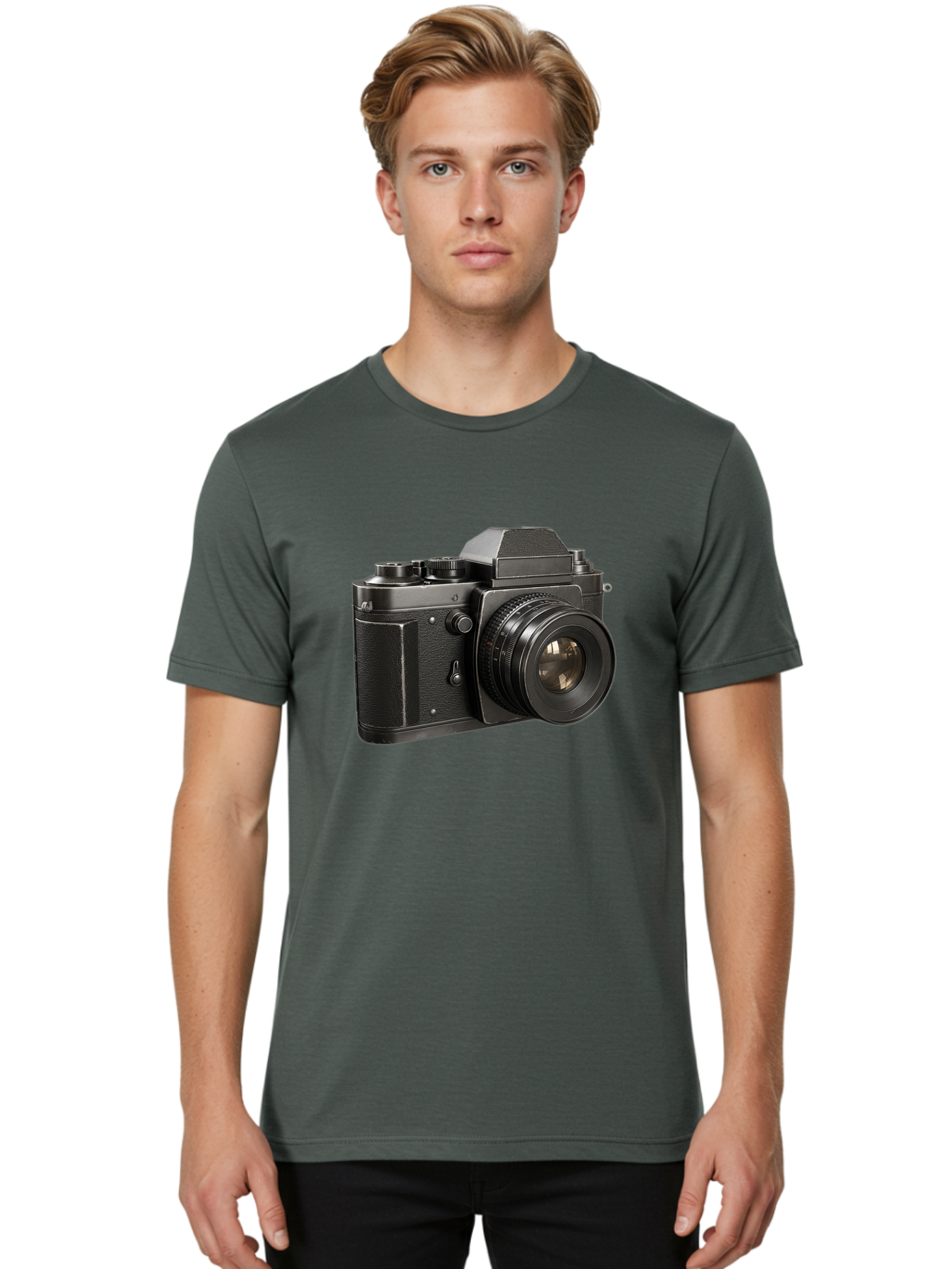 35Mm-Film-Camera Men'S Graphic Tee, 100% Cotton, Comfortable Casual Summer Wear, Machine Washable, Vintage Camera, Retro Photography, Classic Camera Design, Black Camera Body, Camera Lens, Photography Equipment, Analog Camera, Film Camera, Bae346