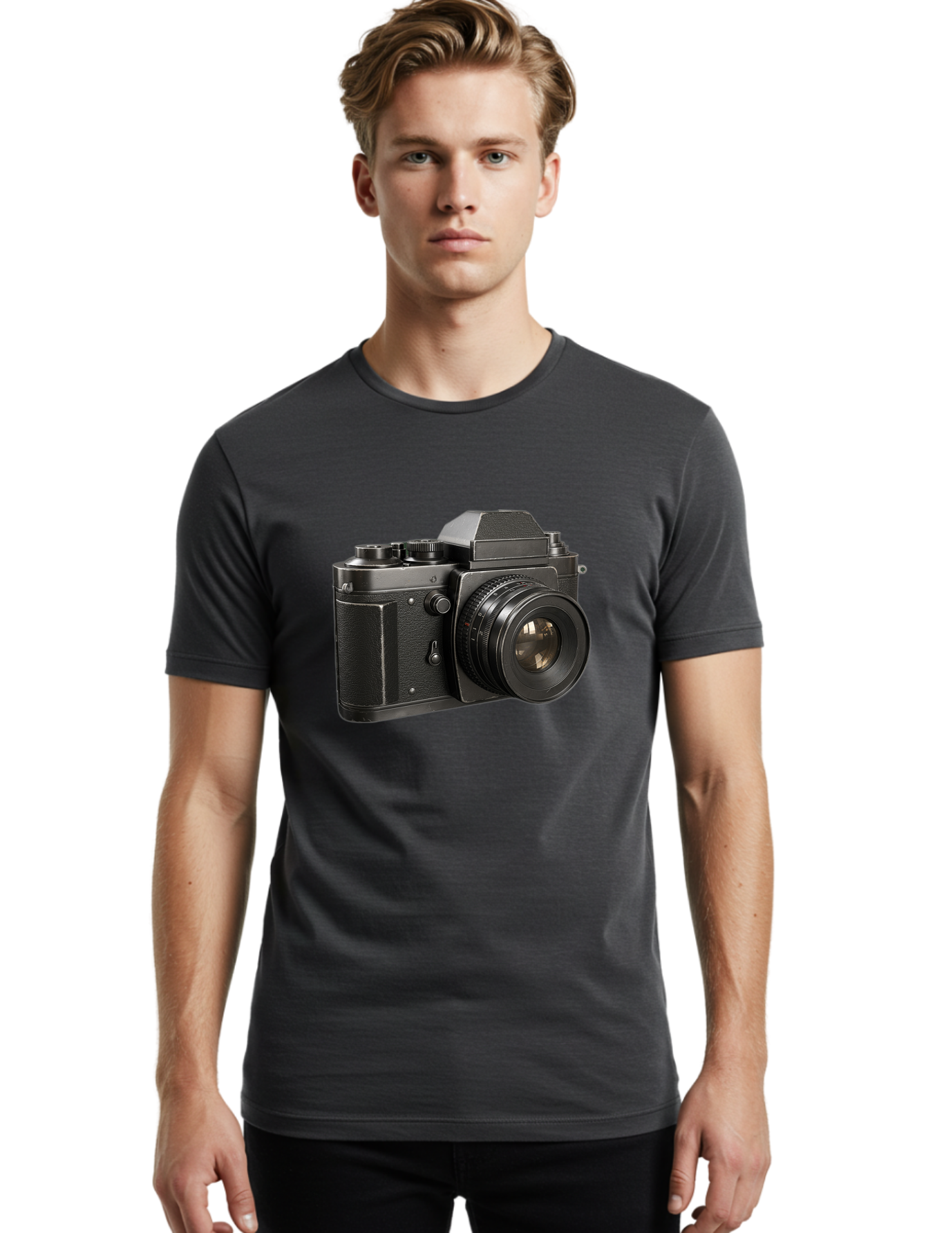 35Mm-Film-Camera Men'S Graphic Tee, 100% Cotton, Comfortable Casual Summer Wear, Machine Washable, Vintage Camera, Retro Photography, Classic Camera Design, Black Camera Body, Camera Lens, Photography Equipment, Analog Camera, Film Camera, Bae346