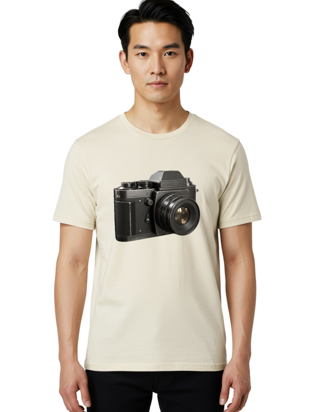 35Mm-Film-Camera Men'S Graphic Tee, 100% Cotton, Comfortable Casual Summer Wear, Machine Washable, Vintage Camera, Retro Photography, Classic Camera Design, Black Camera Body, Camera Lens, Photography Equipment, Analog Camera, Film Camera, Bae346