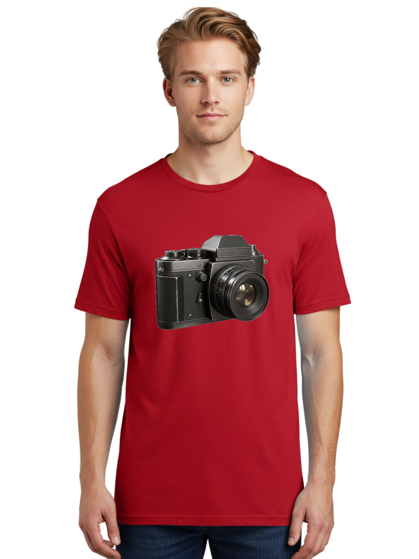 35Mm-Film-Camera Men'S Graphic Tee, 100% Cotton, Comfortable Casual Summer Wear, Machine Washable, Vintage Camera, Retro Photography, Classic Camera Design, Black Camera Body, Camera Lens, Photography Equipment, Analog Camera, Film Camera, Bae346
