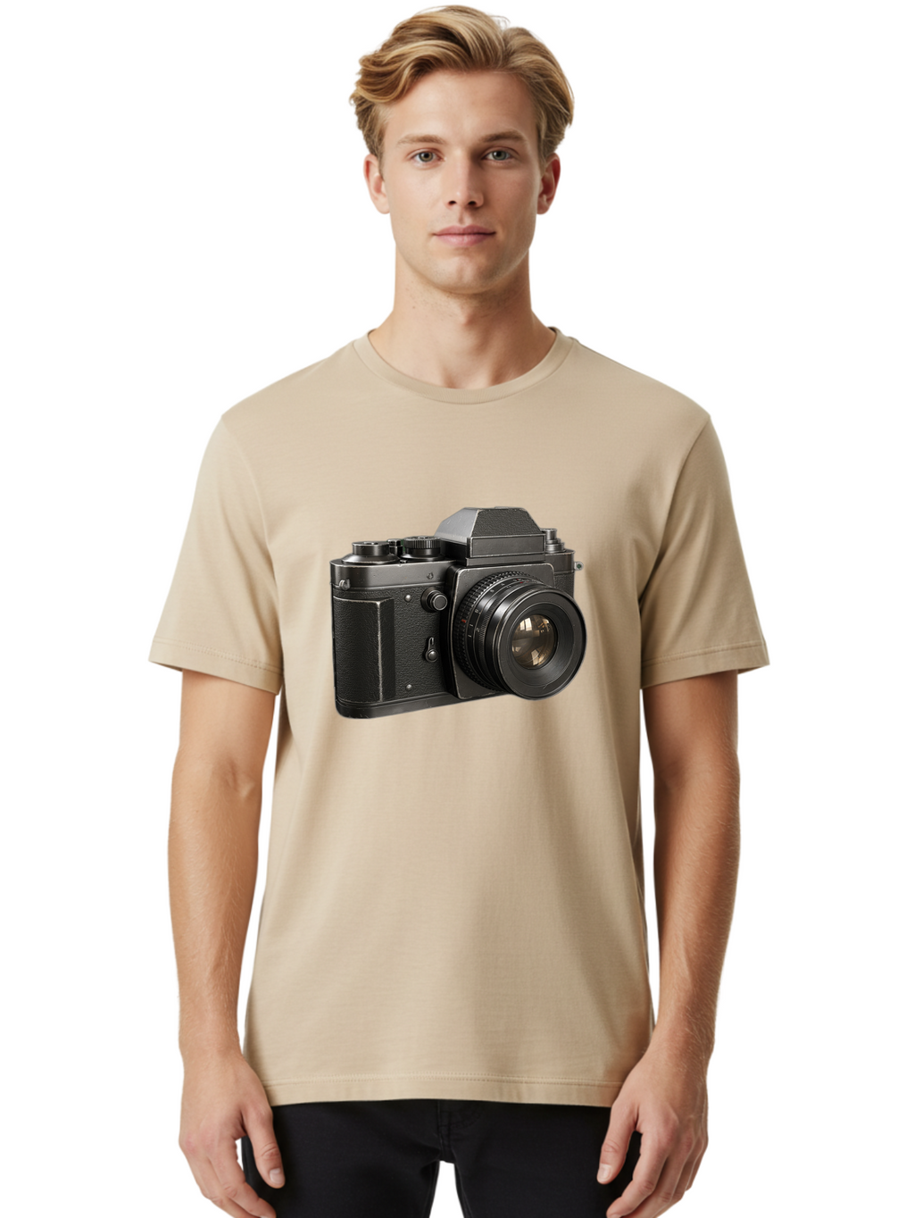 35Mm-Film-Camera Men'S Graphic Tee, 100% Cotton, Comfortable Casual Summer Wear, Machine Washable, Vintage Camera, Retro Photography, Classic Camera Design, Black Camera Body, Camera Lens, Photography Equipment, Analog Camera, Film Camera, Bae346