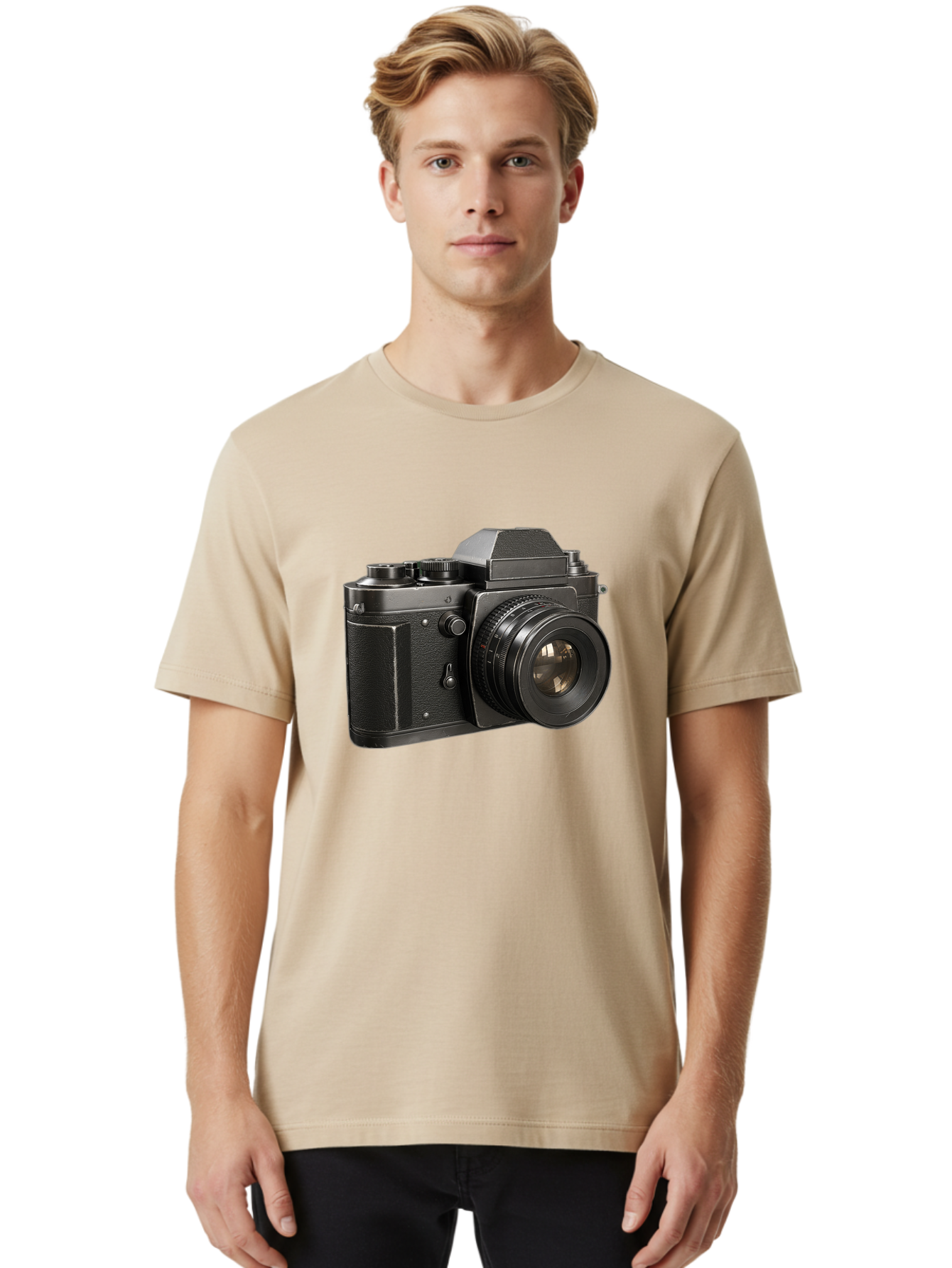 35Mm-Film-Camera Men'S Graphic Tee, 100% Cotton, Comfortable Casual Summer Wear, Machine Washable, Vintage Camera, Retro Photography, Classic Camera Design, Black Camera Body, Camera Lens, Photography Equipment, Analog Camera, Film Camera, Bae346