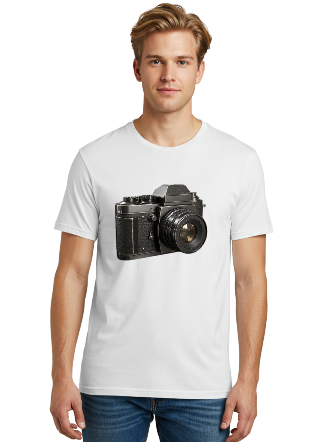 35Mm-Film-Camera Men'S Graphic Tee, 100% Cotton, Comfortable Casual Summer Wear, Machine Washable, Vintage Camera, Retro Photography, Classic Camera Design, Black Camera Body, Camera Lens, Photography Equipment, Analog Camera, Film Camera, Bae346