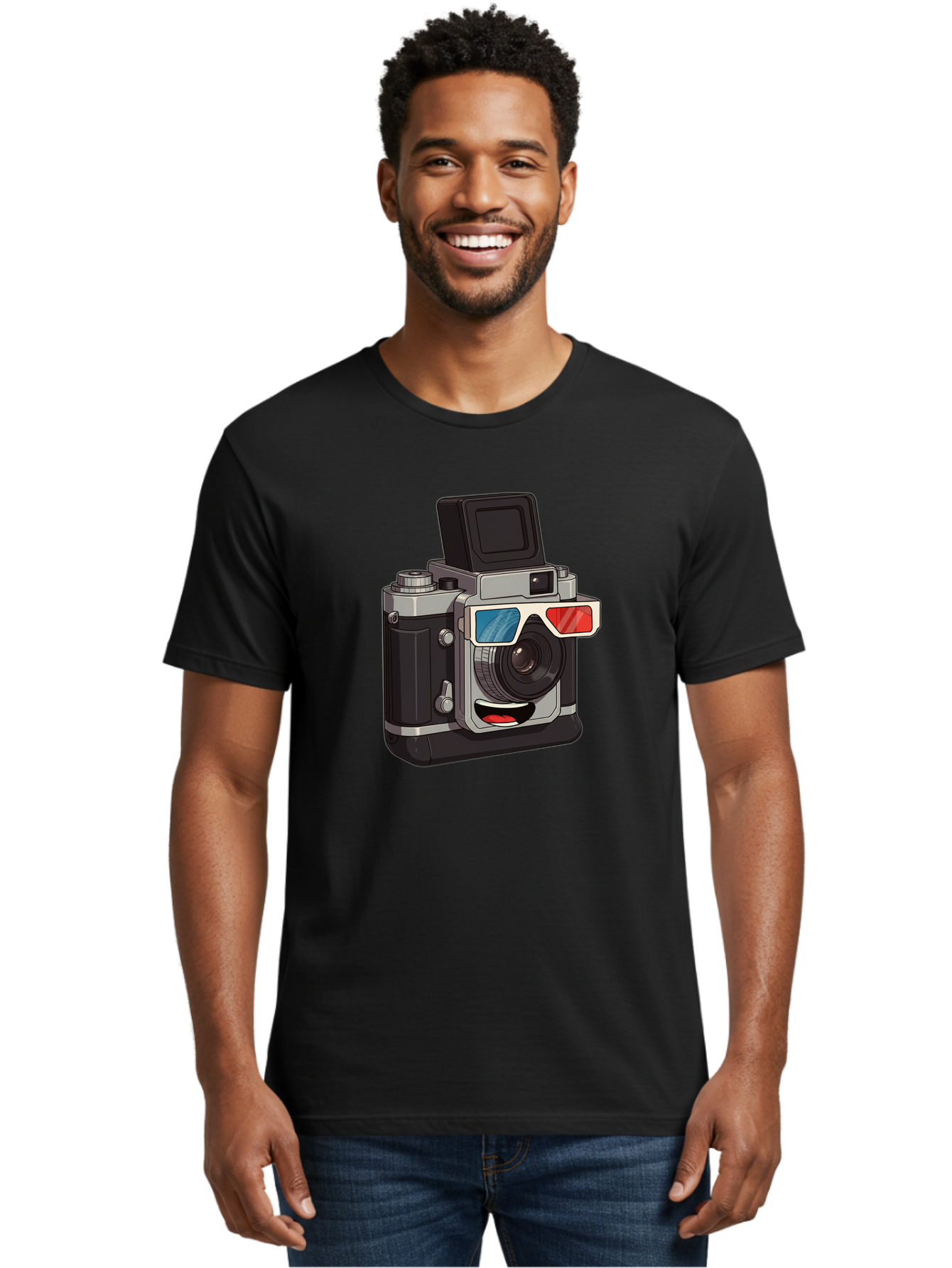 3D-Camera Men'S Graphic Tee, 100% Cotton, Comfortable Casual Summer Wear, Machine Washable, Vintage Camera, 3D Glasses, Retro Style, Cartoon Character, Photography Equipment, Nostalgic Feel, Funky Accessories, Camera Lens Bae347