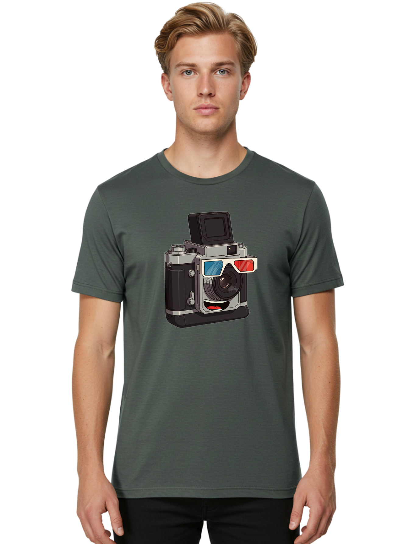 3D-Camera Men'S Graphic Tee, 100% Cotton, Comfortable Casual Summer Wear, Machine Washable, Vintage Camera, 3D Glasses, Retro Style, Cartoon Character, Photography Equipment, Nostalgic Feel, Funky Accessories, Camera Lens Bae347
