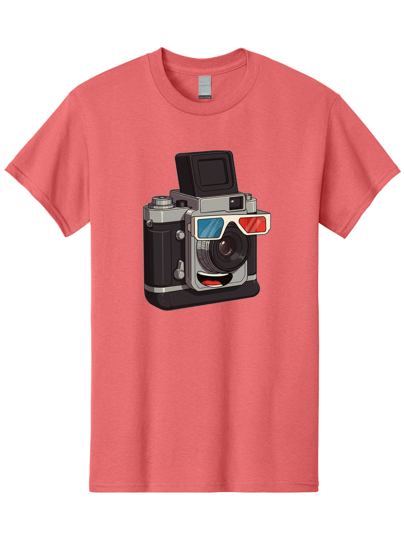 3D-Camera Men'S Graphic Tee, 100% Cotton, Comfortable Casual Summer Wear, Machine Washable, Vintage Camera, 3D Glasses, Retro Style, Cartoon Character, Photography Equipment, Nostalgic Feel, Funky Accessories, Camera Lens Bae347