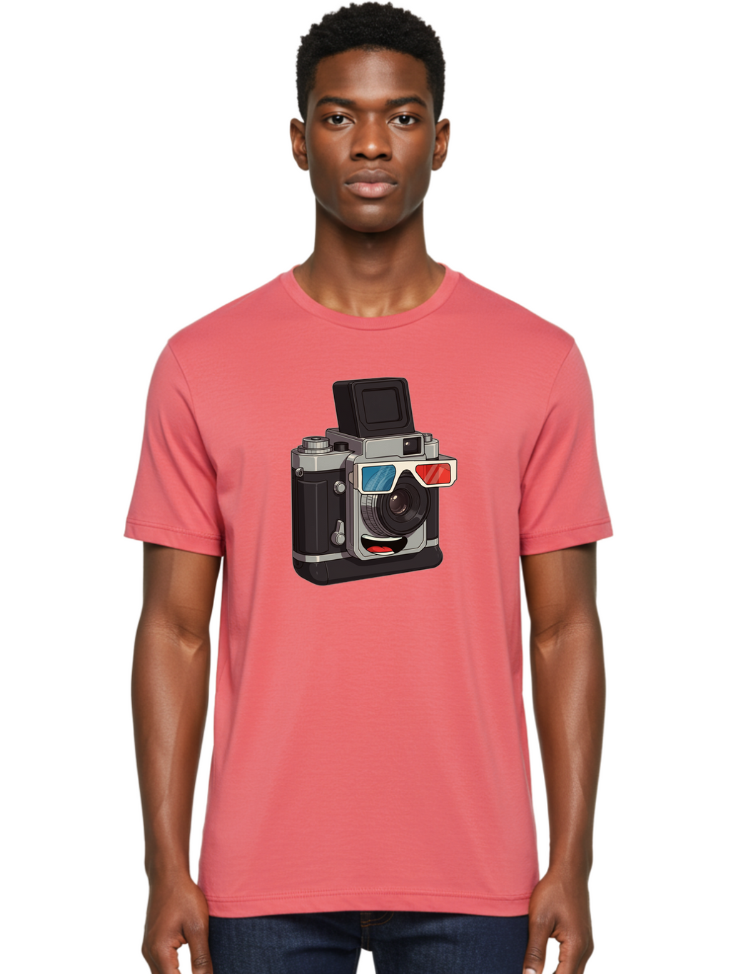 3D-Camera Men'S Graphic Tee, 100% Cotton, Comfortable Casual Summer Wear, Machine Washable, Vintage Camera, 3D Glasses, Retro Style, Cartoon Character, Photography Equipment, Nostalgic Feel, Funky Accessories, Camera Lens Bae347