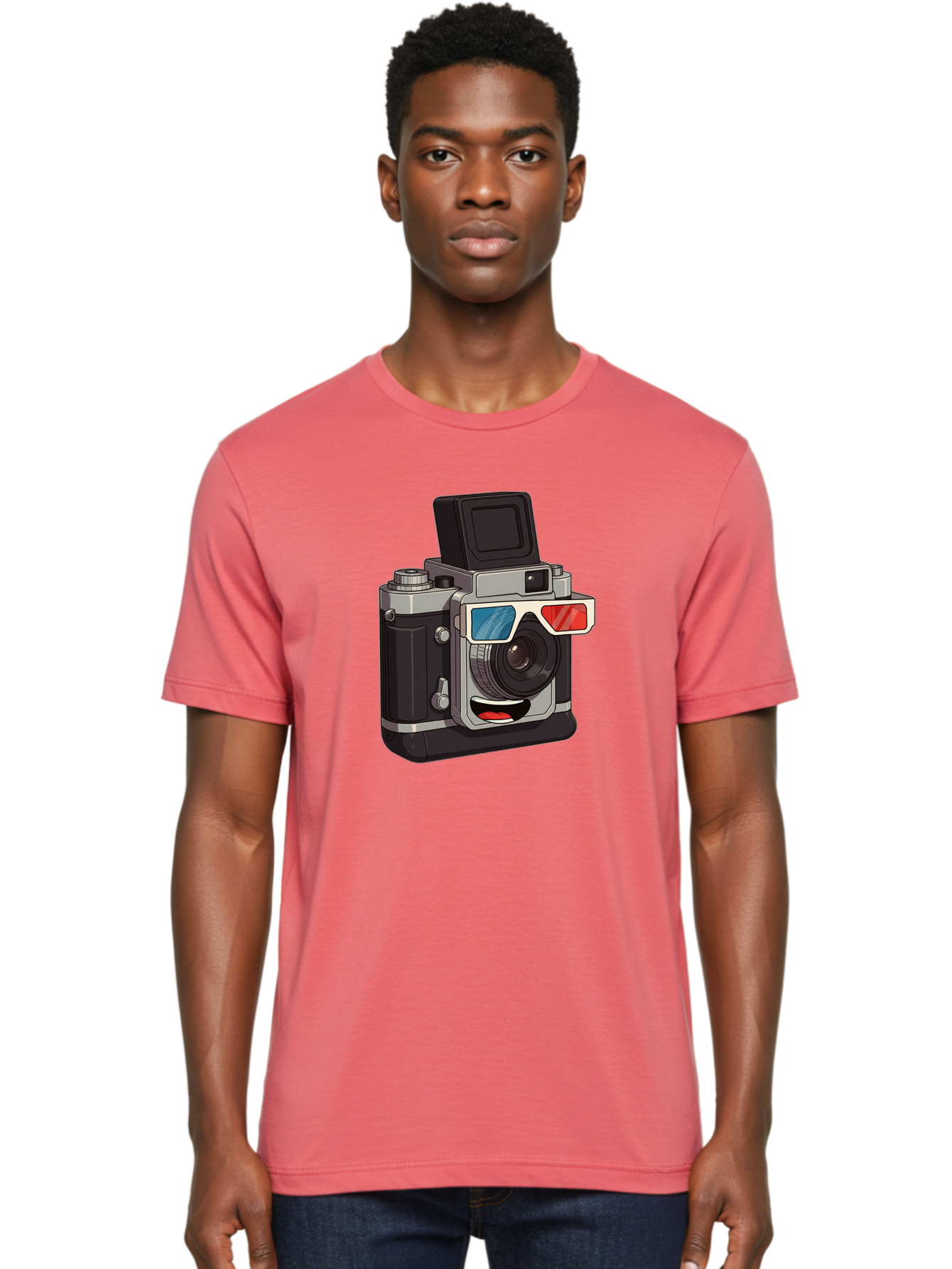 3D-Camera Men'S Graphic Tee, 100% Cotton, Comfortable Casual Summer Wear, Machine Washable, Vintage Camera, 3D Glasses, Retro Style, Cartoon Character, Photography Equipment, Nostalgic Feel, Funky Accessories, Camera Lens Bae347